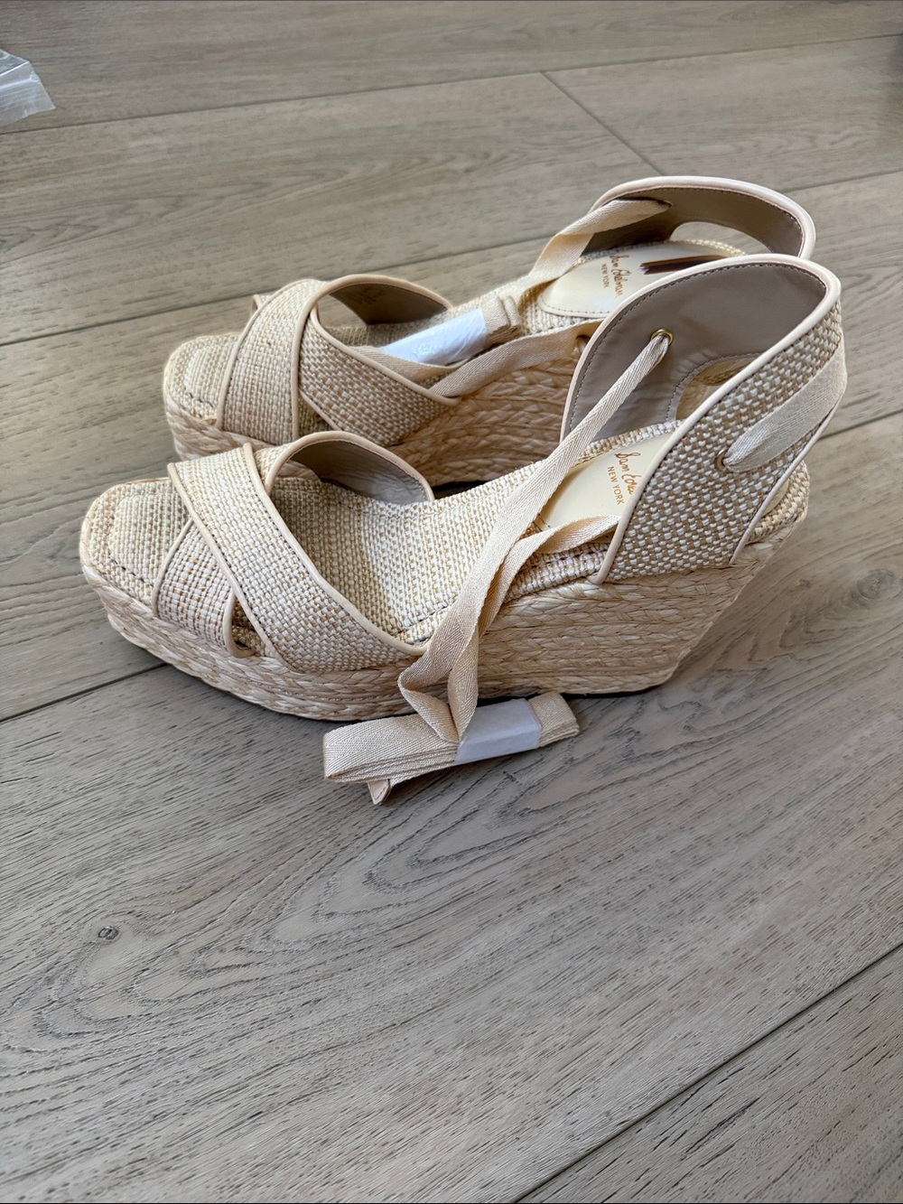 Sam Edelman Natural Beige Espadrille Wedge Sandals with Tie Straps